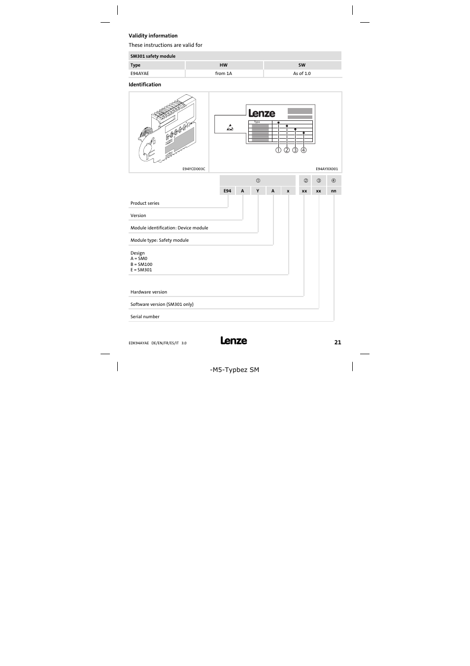 Validity information | Lenze E94AYAE SM301 User Manual | Page 21 / 74