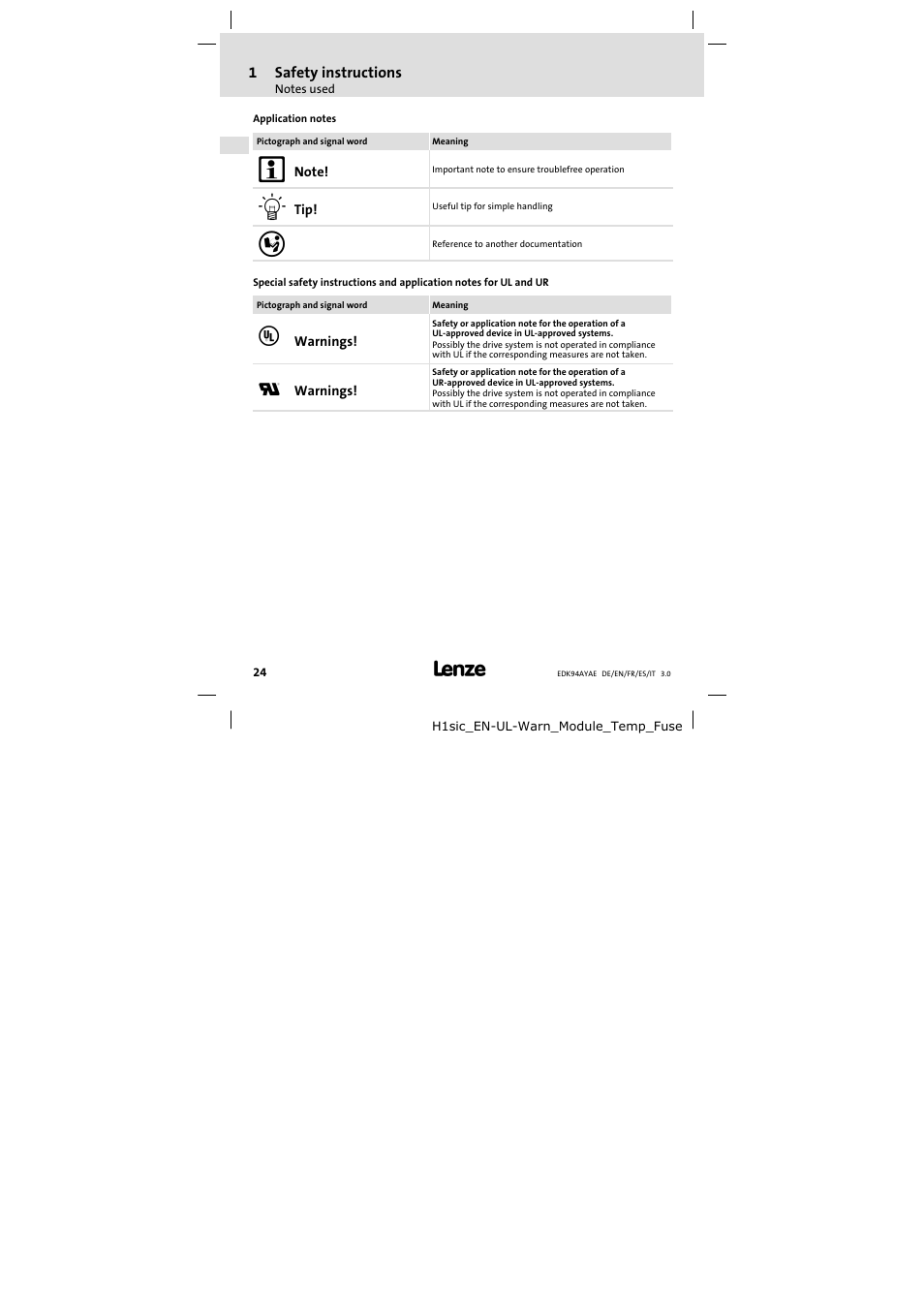 Lenze E94AYAE SM301 User Manual | Page 24 / 74