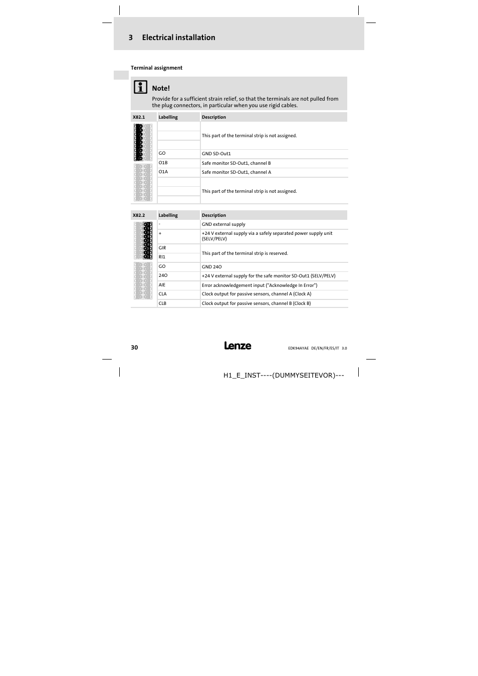 3electrical installation | Lenze E94AYAE SM301 User Manual | Page 30 / 74