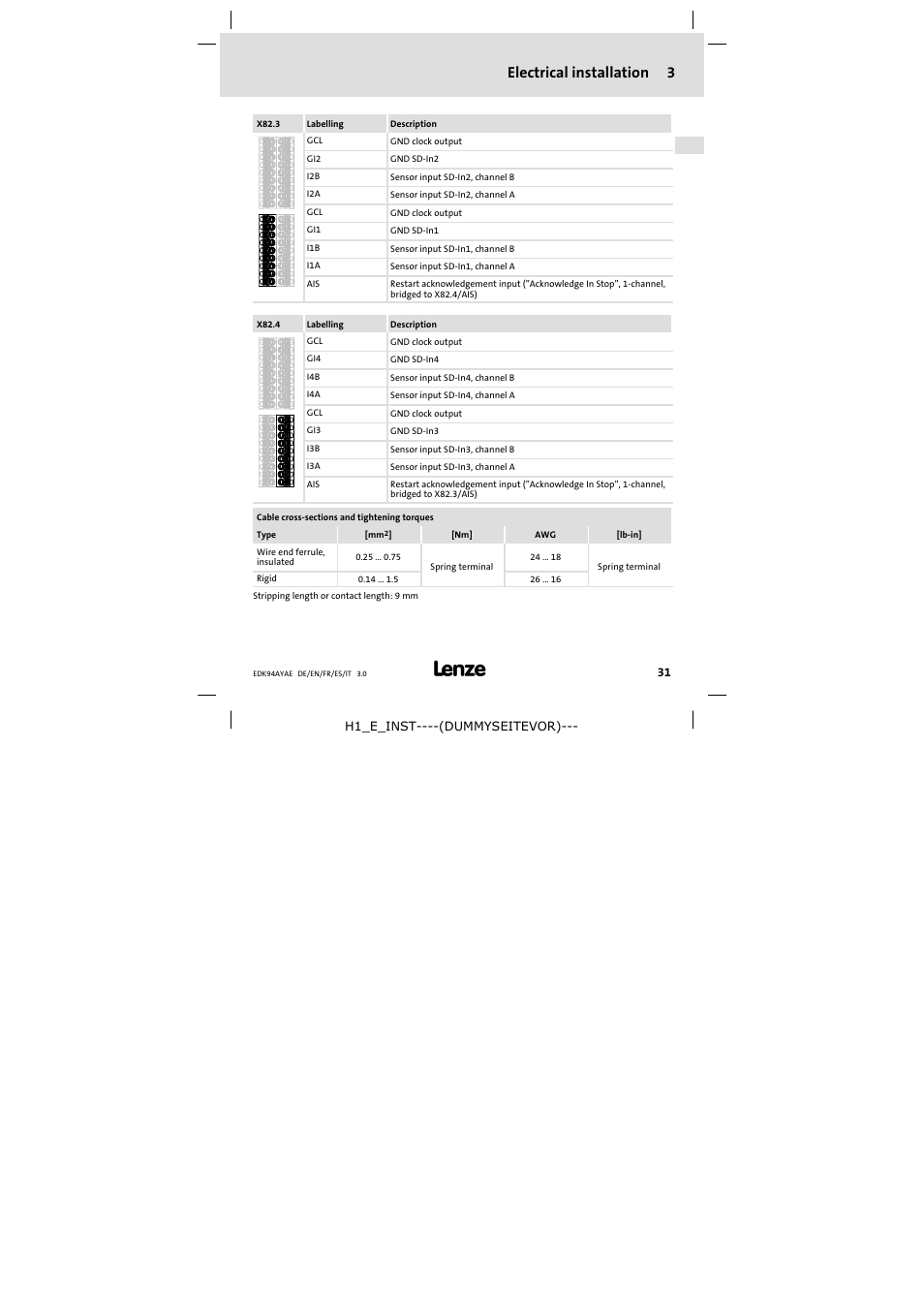 Electrical installation 3 | Lenze E94AYAE SM301 User Manual | Page 31 / 74