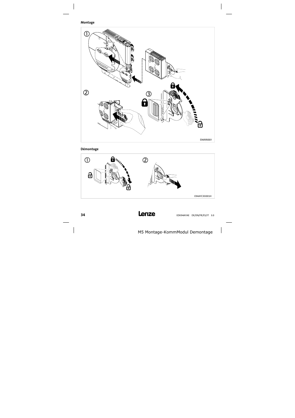 Montage | Lenze E94AYAE SM301 User Manual | Page 34 / 74