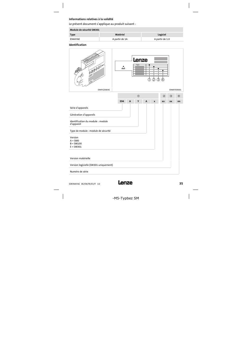 Informations relatives à la validité | Lenze E94AYAE SM301 User Manual | Page 35 / 74