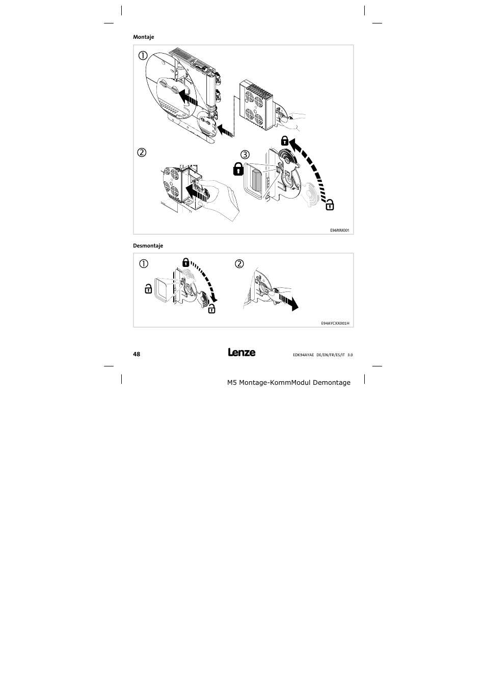 Montaje | Lenze E94AYAE SM301 User Manual | Page 48 / 74