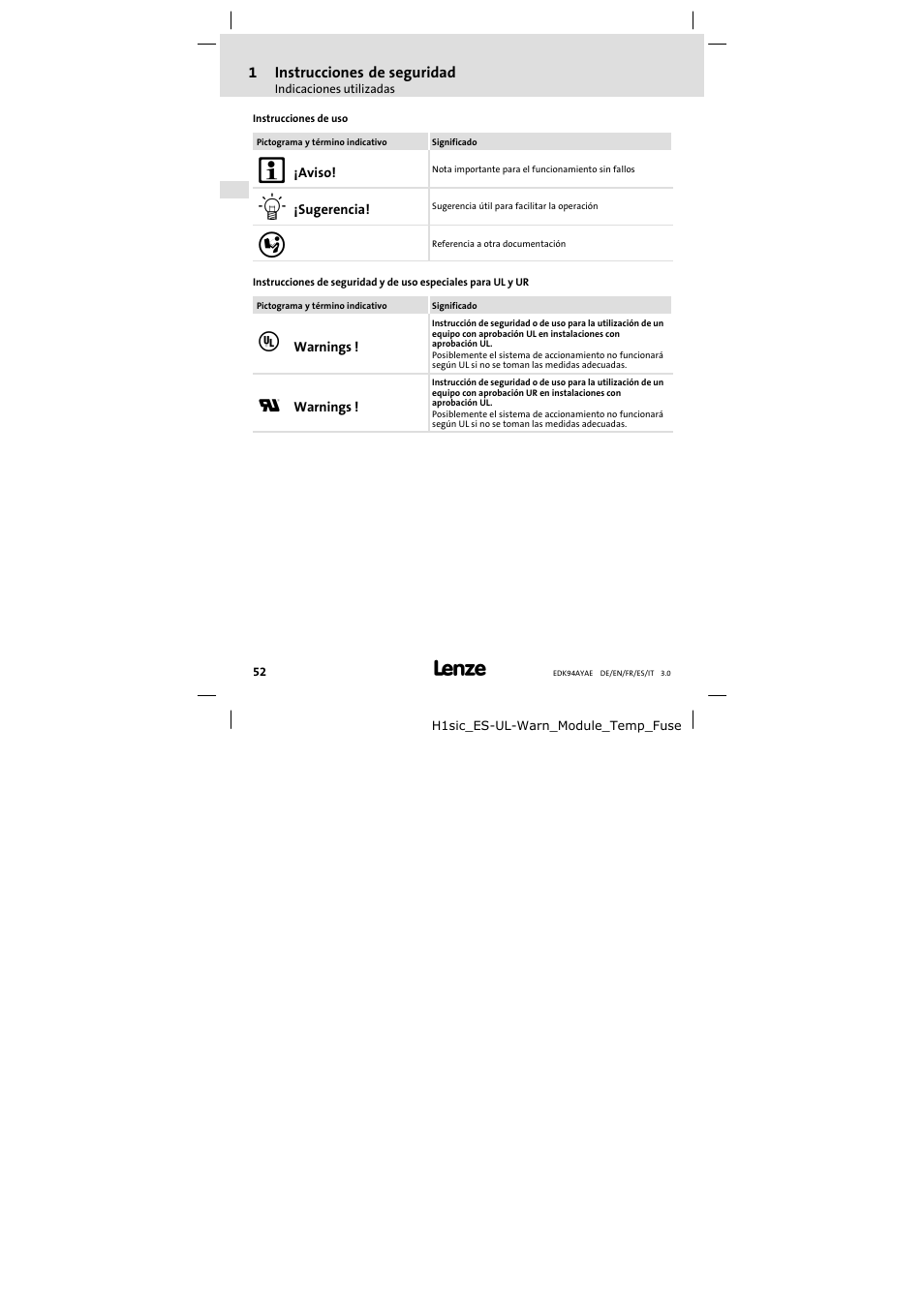 Lenze E94AYAE SM301 User Manual | Page 52 / 74