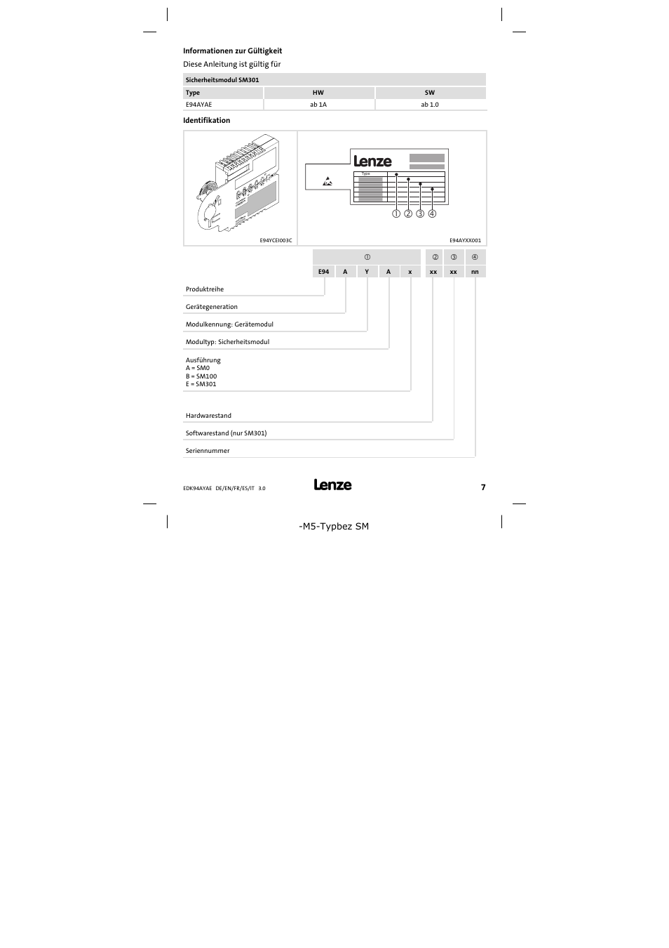 Informationen zur gültigkeit | Lenze E94AYAE SM301 User Manual | Page 7 / 74