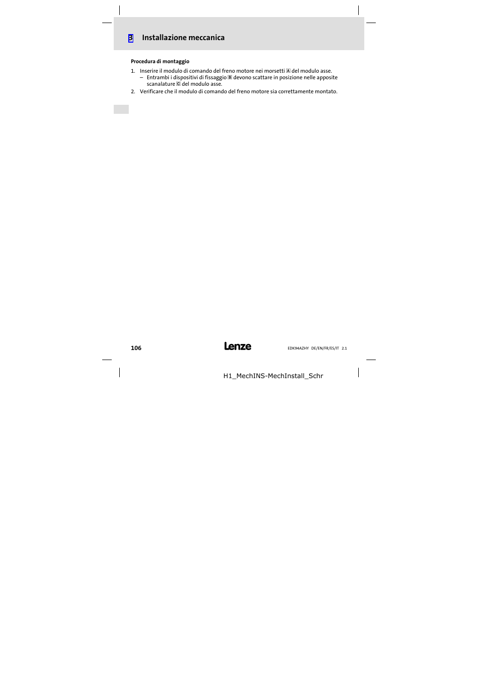 3installazione meccanica | Lenze E94AZHY0101 User Manual | Page 106 / 114
