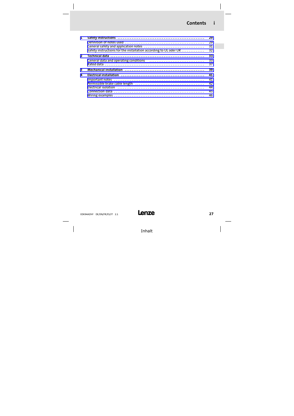 Lenze E94AZHY0101 User Manual | Page 27 / 114