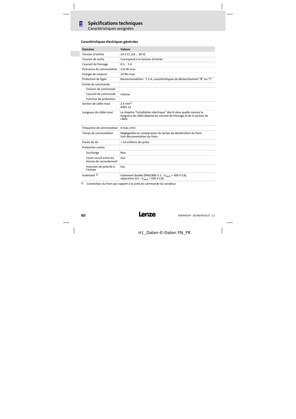 2spécifications techniques | Lenze E94AZHY0101 User Manual | Page 60 / 114