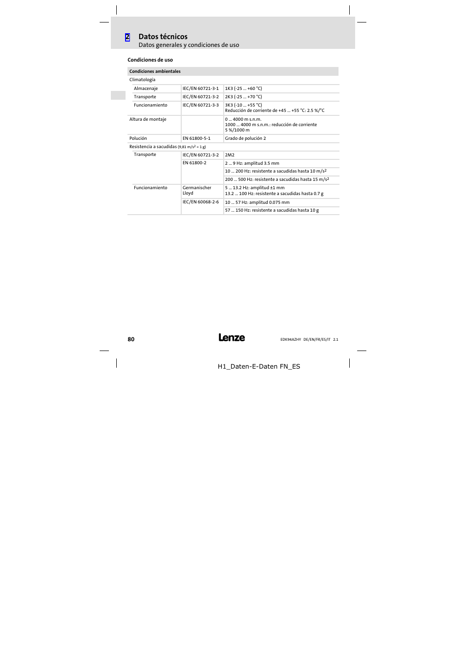 2datos técnicos | Lenze E94AZHY0101 User Manual | Page 80 / 114