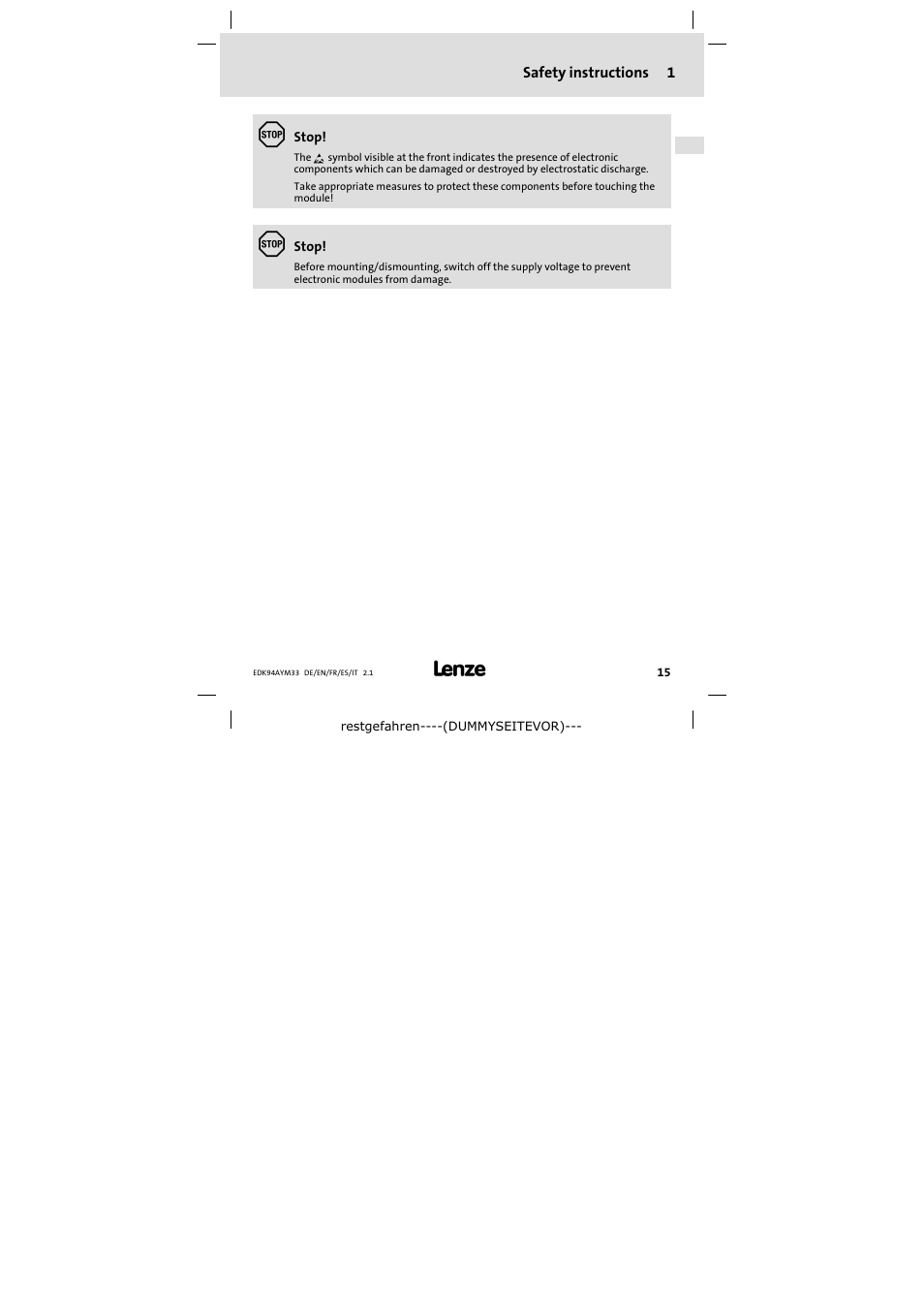 Lenze E94AYM33 User Manual | Page 15 / 34