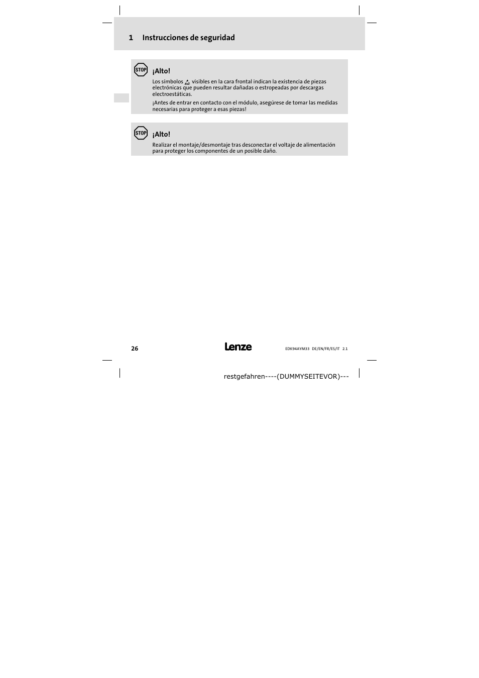 Lenze E94AYM33 User Manual | Page 26 / 34