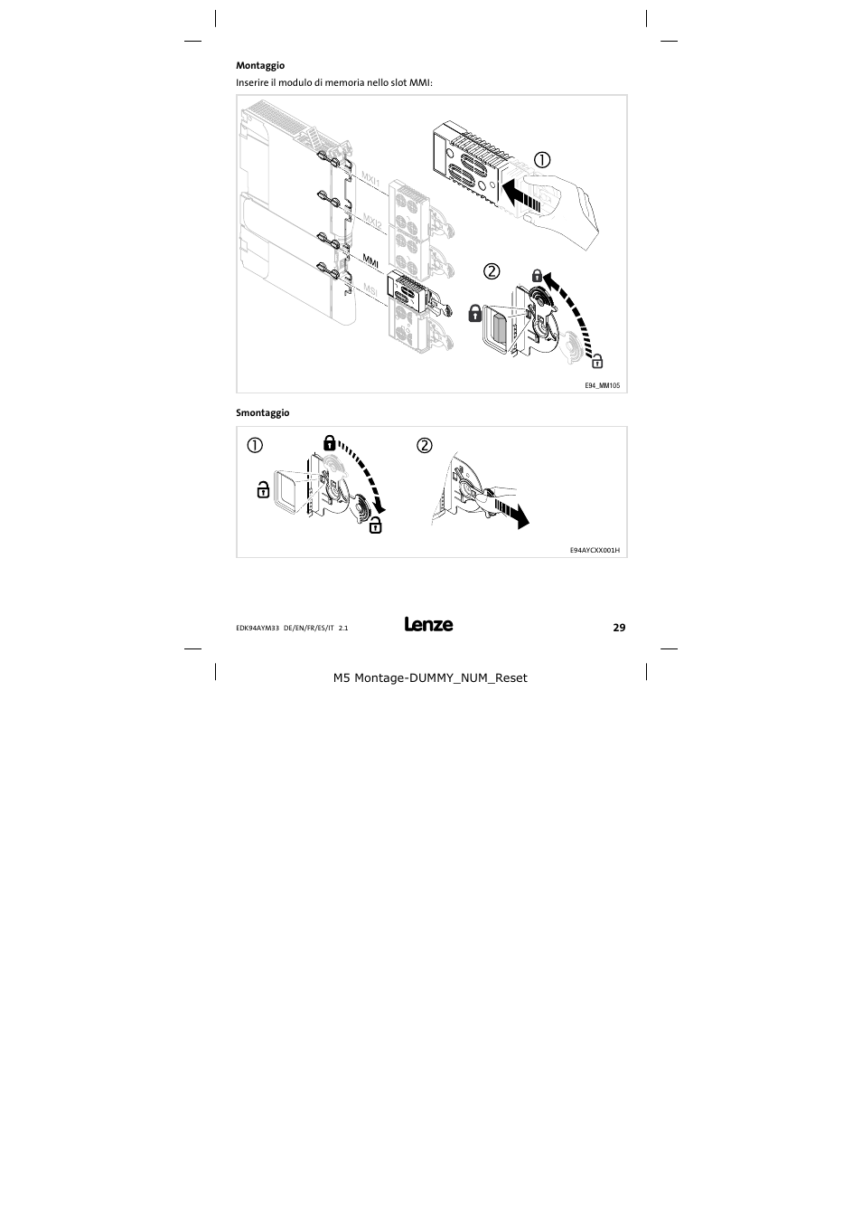 Montaggio | Lenze E94AYM33 User Manual | Page 29 / 34