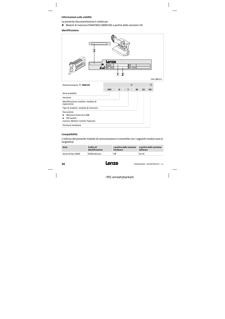 Informazioni sulla validità | Lenze E94AYM33 User Manual | Page 30 / 34