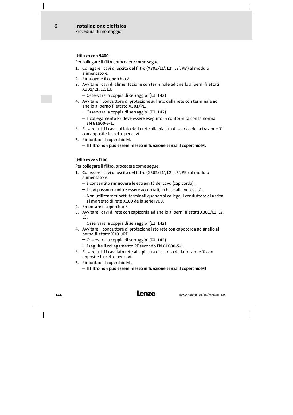Lenze E94AZRP0824 User Manual | Page 144 / 148