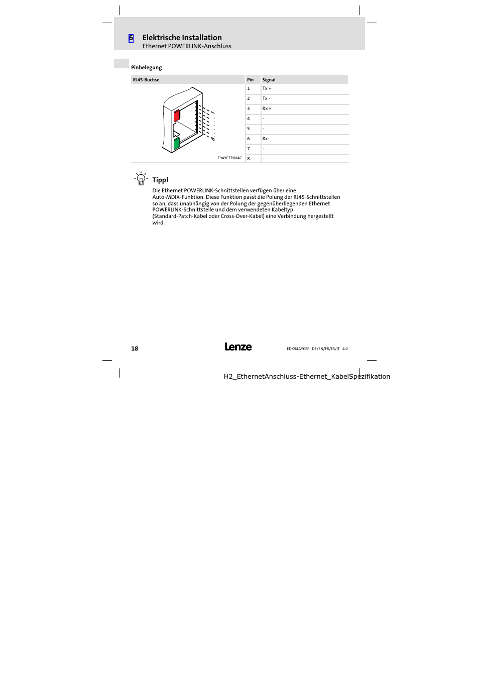 6elektrische installation | Lenze E94AYCEP User Manual | Page 18 / 110