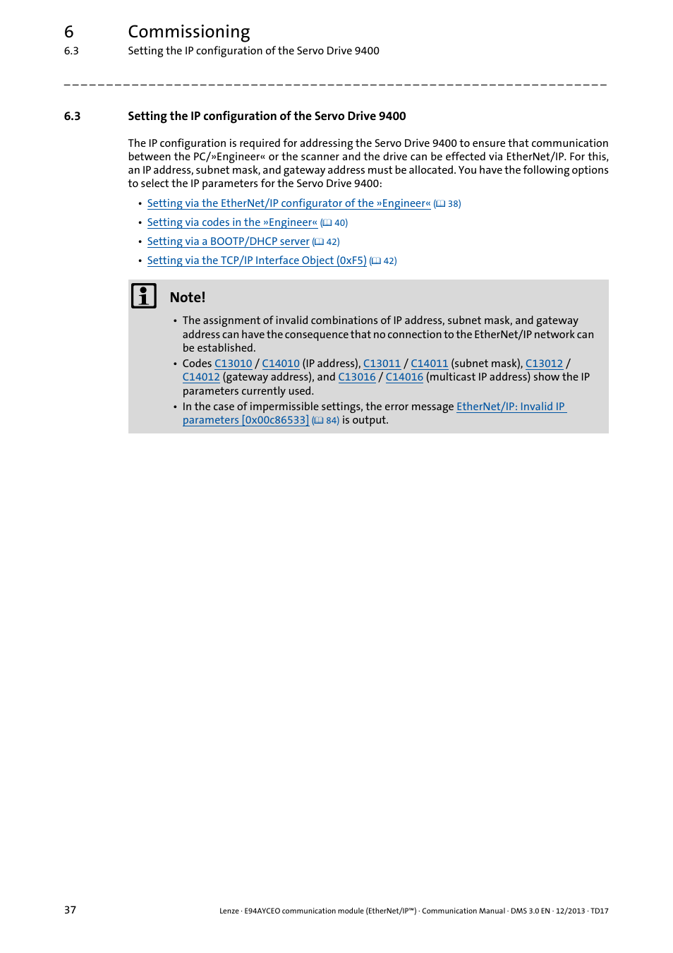 6commissioning | Lenze E94AYCEO User Manual | Page 37 / 149