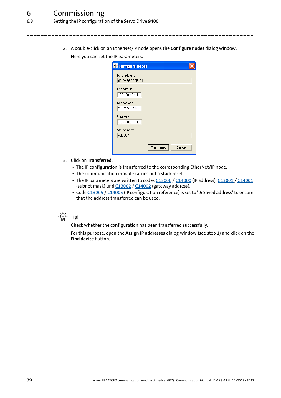 6commissioning | Lenze E94AYCEO User Manual | Page 39 / 149