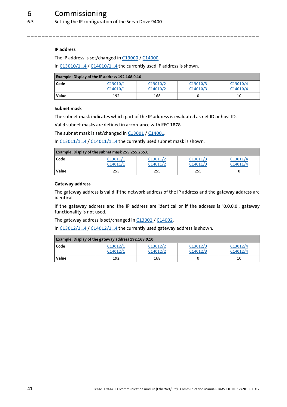 6commissioning | Lenze E94AYCEO User Manual | Page 41 / 149