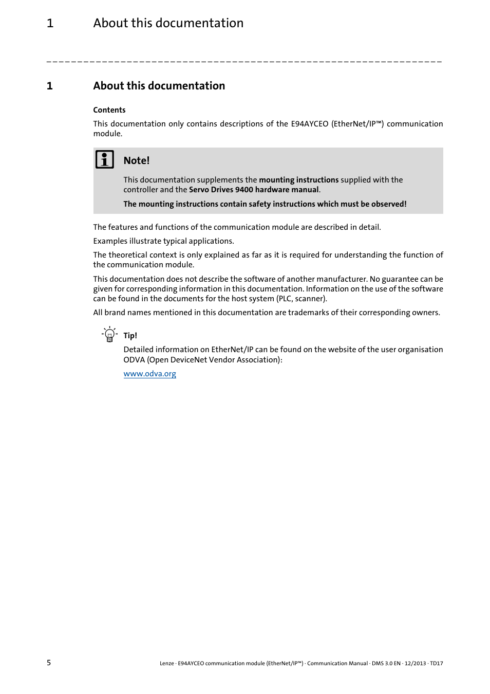 1 about this documentation, About this documentation, 1about this documentation | Lenze E94AYCEO User Manual | Page 5 / 149
