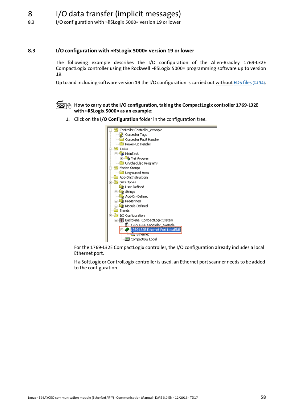 8i/o data transfer (implicit messages) | Lenze E94AYCEO User Manual | Page 58 / 149