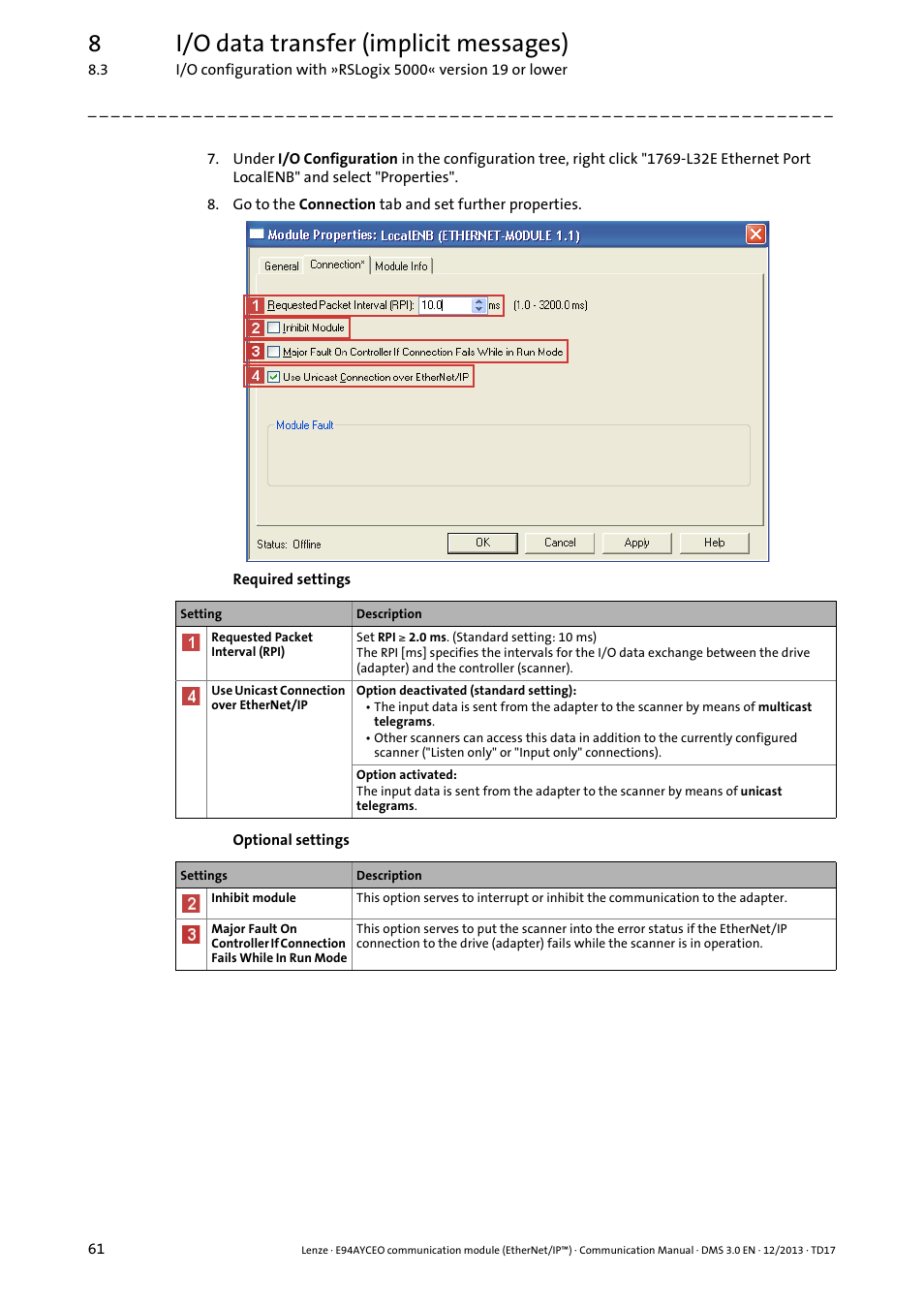 8i/o data transfer (implicit messages) | Lenze E94AYCEO User Manual | Page 61 / 149