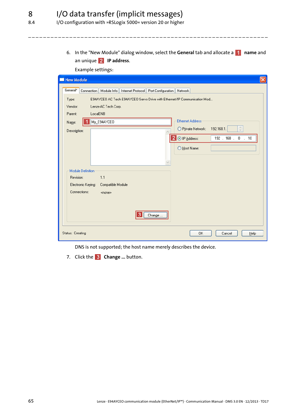 8i/o data transfer (implicit messages) | Lenze E94AYCEO User Manual | Page 65 / 149