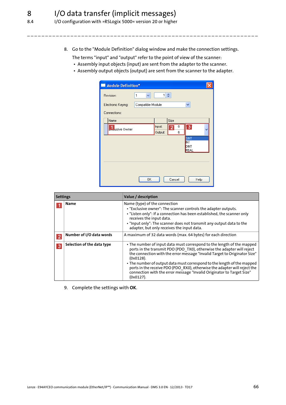 8i/o data transfer (implicit messages) | Lenze E94AYCEO User Manual | Page 66 / 149