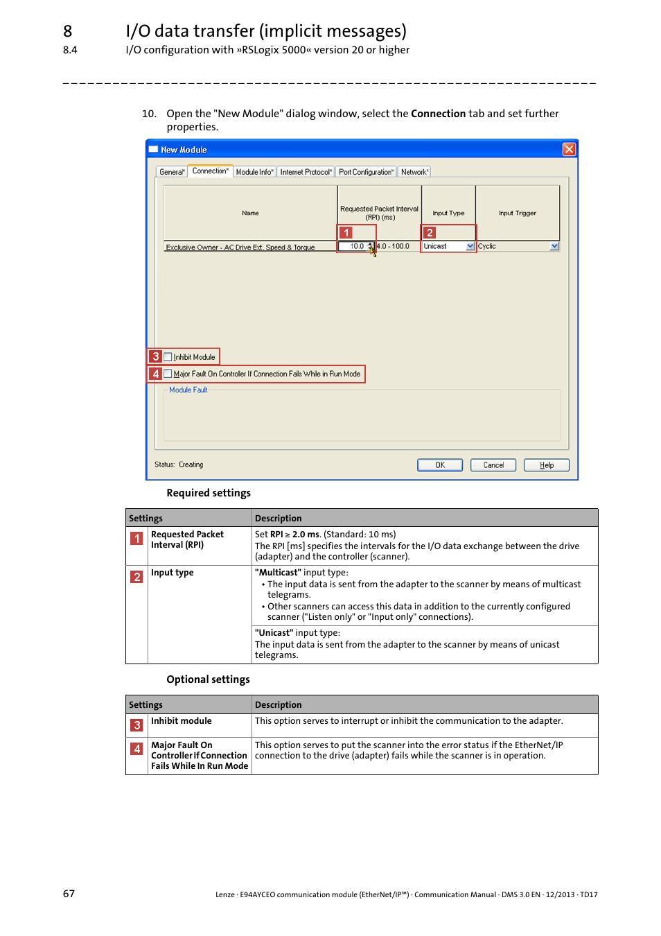 8i/o data transfer (implicit messages) | Lenze E94AYCEO User Manual | Page 67 / 149