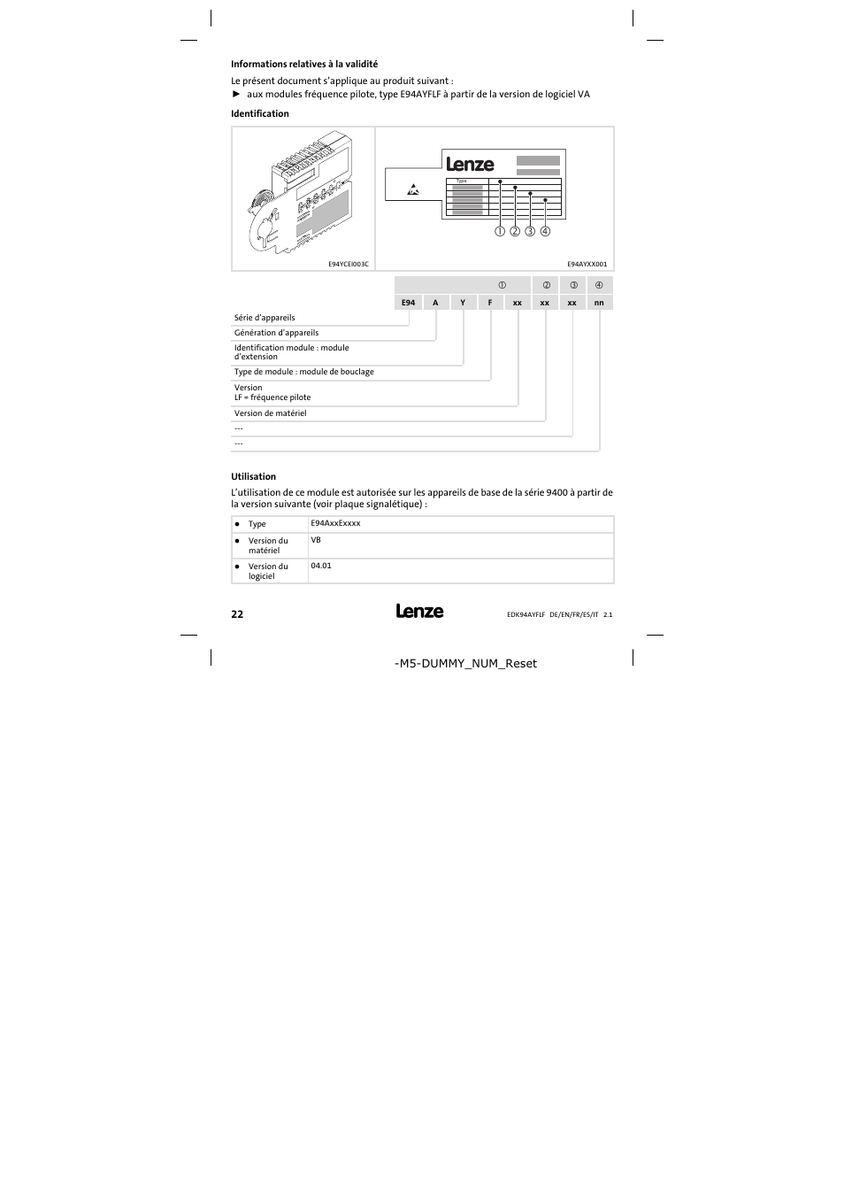 Informations relatives à la validité | Lenze E94AYFLF User Manual | Page 22 / 44