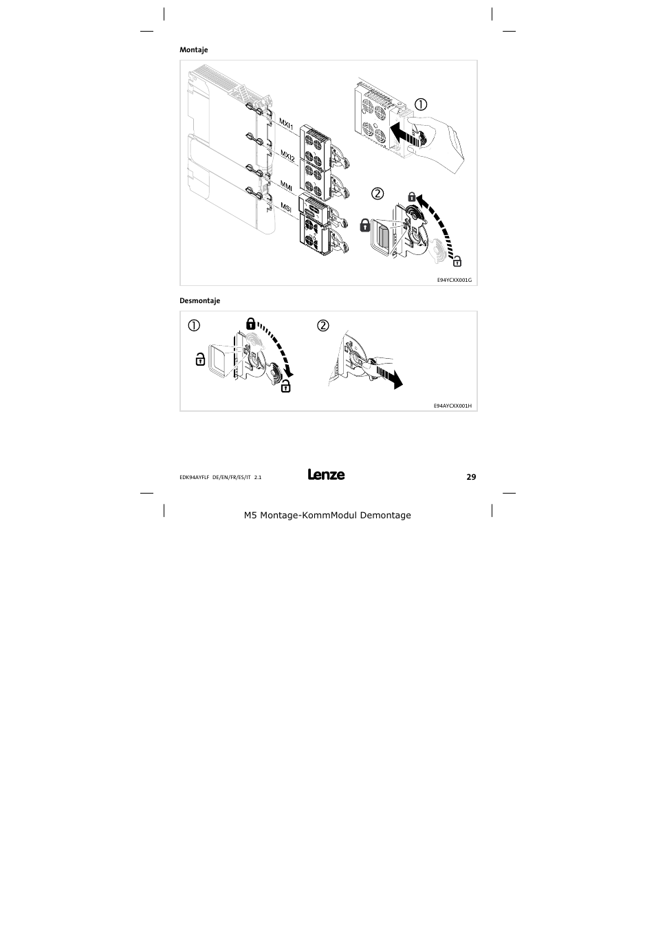 Montaje | Lenze E94AYFLF User Manual | Page 29 / 44
