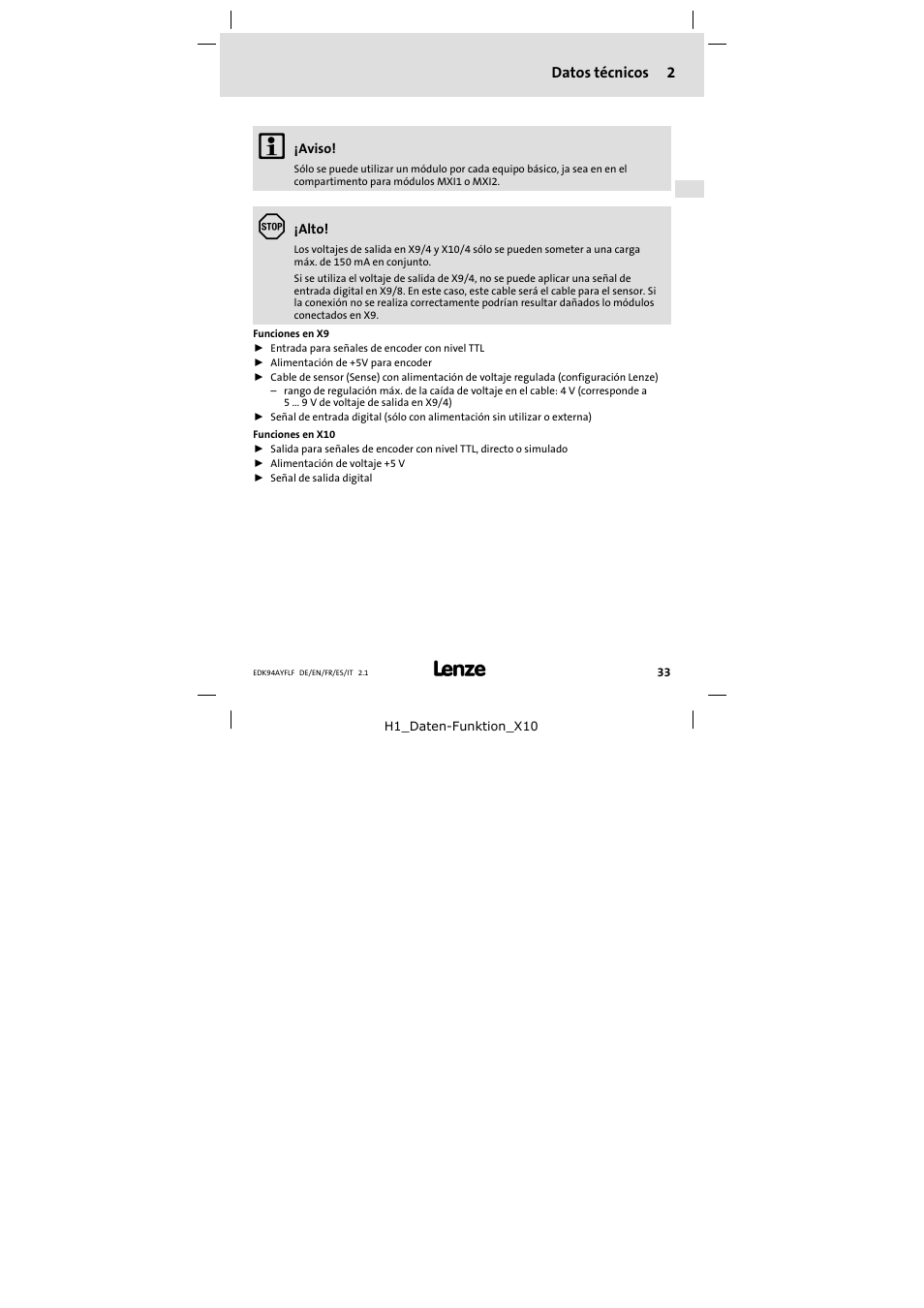 2 datos técnicos | Lenze E94AYFLF User Manual | Page 33 / 44