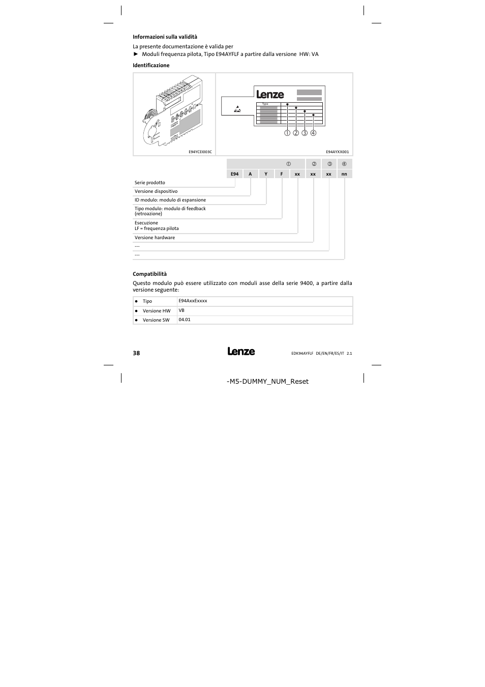 Informazioni sulla validità | Lenze E94AYFLF User Manual | Page 38 / 44
