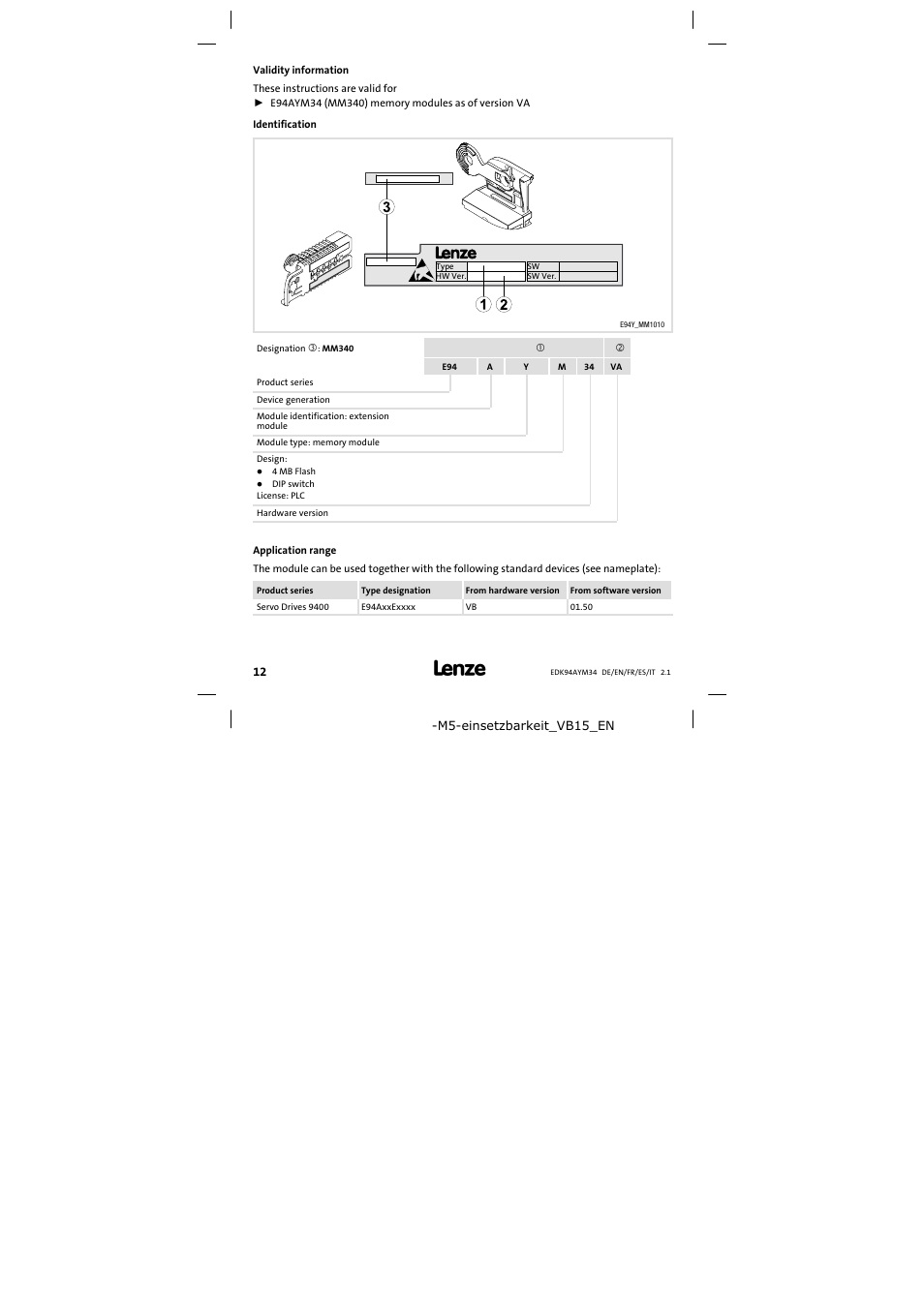 Validity information | Lenze E94AYM34 User Manual | Page 12 / 34