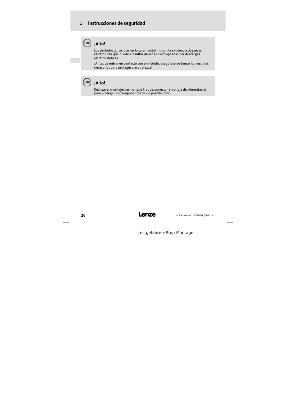 Lenze E94AYM34 User Manual | Page 26 / 34