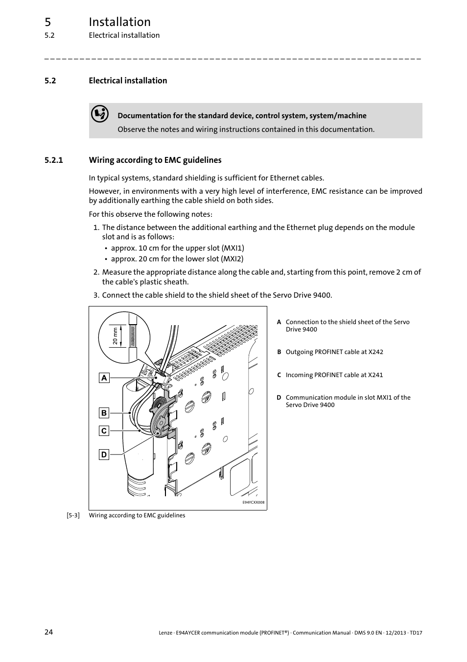 2 electrical installation, 1 wiring according to emc guidelines, Electrical installation | Wiring according to emc guidelines, 5installation | Lenze E94AYCER User Manual | Page 24 / 119
