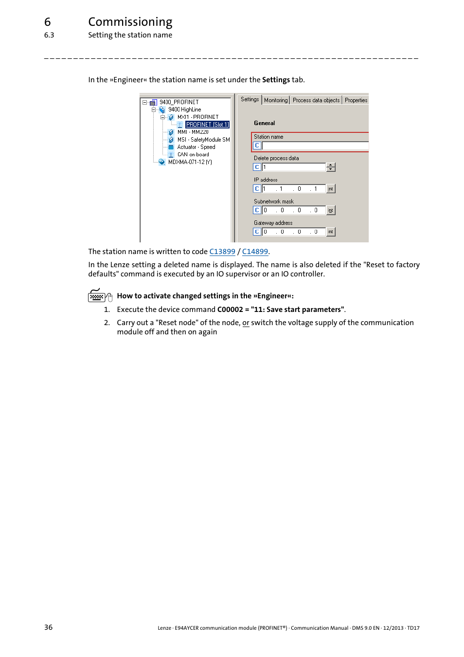 6commissioning | Lenze E94AYCER User Manual | Page 36 / 119