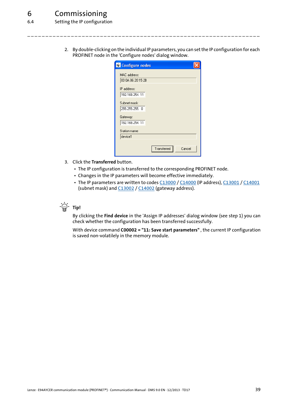6commissioning | Lenze E94AYCER User Manual | Page 39 / 119
