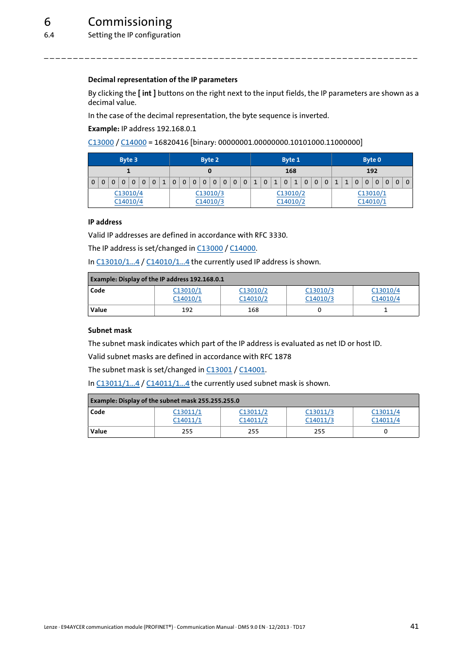 6commissioning | Lenze E94AYCER User Manual | Page 41 / 119