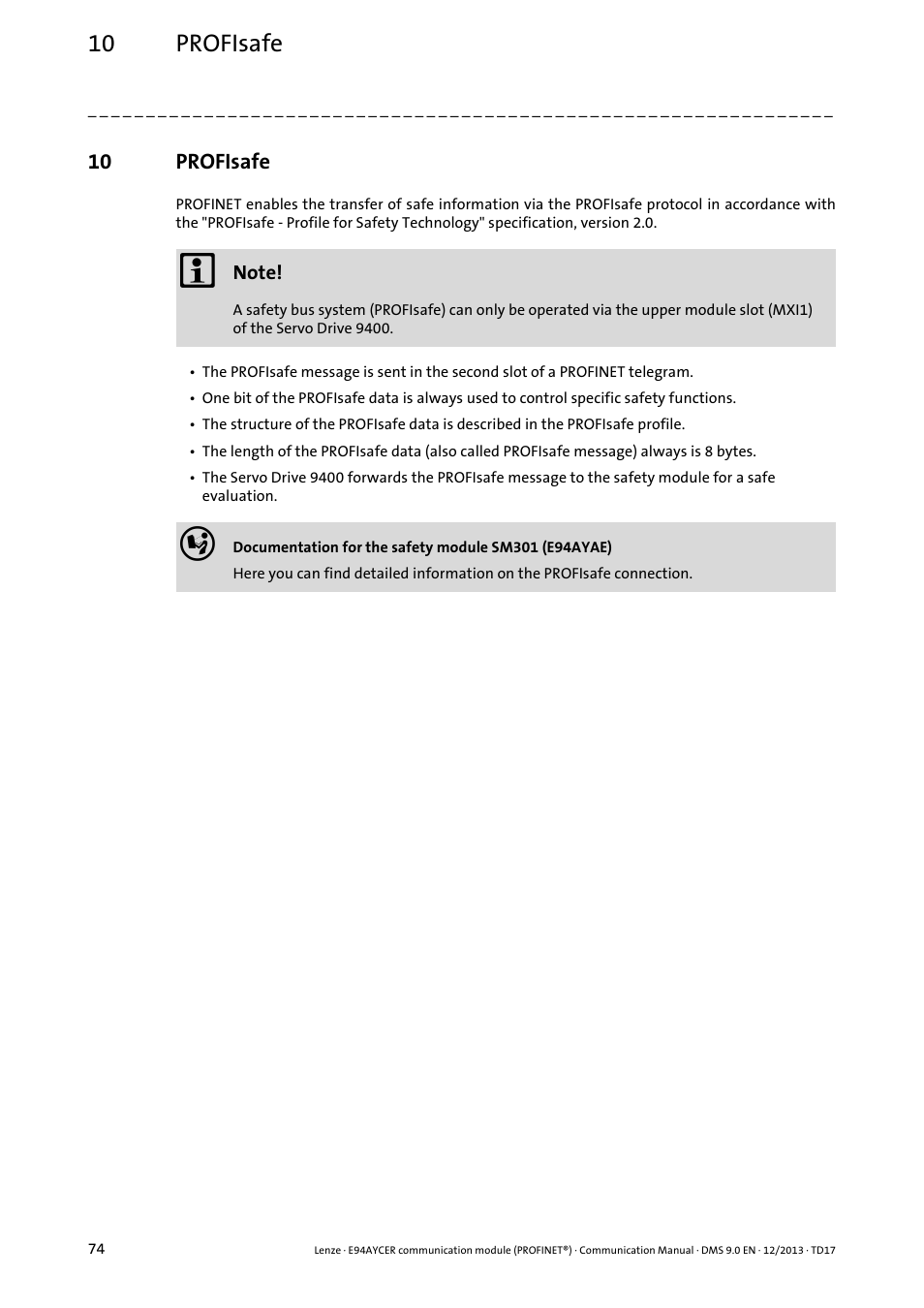 10 profisafe, Profisafe | Lenze E94AYCER User Manual | Page 74 / 119