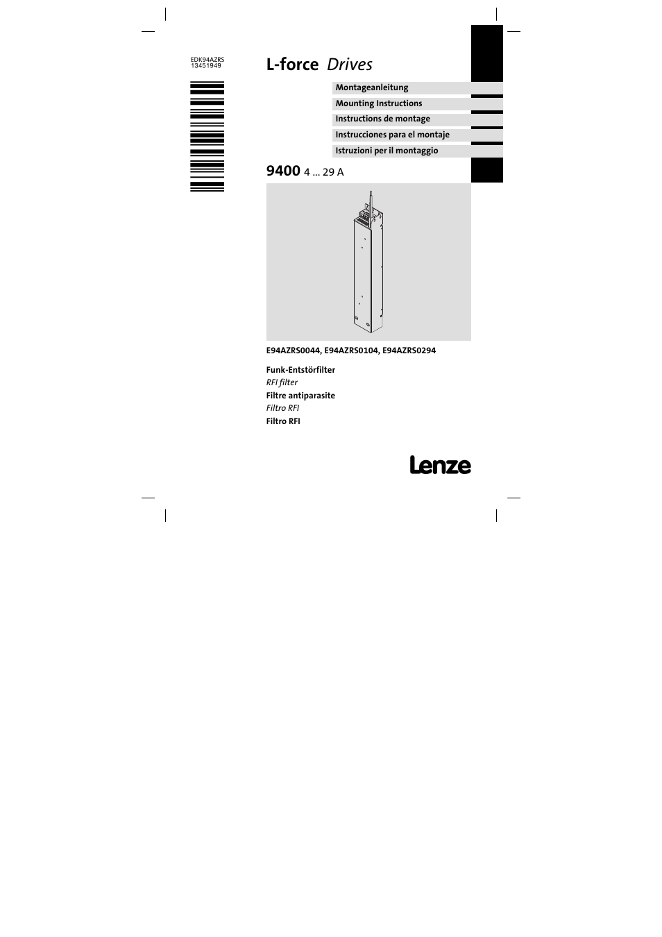 Lenze E94AZRS0294 User Manual | 132 pages