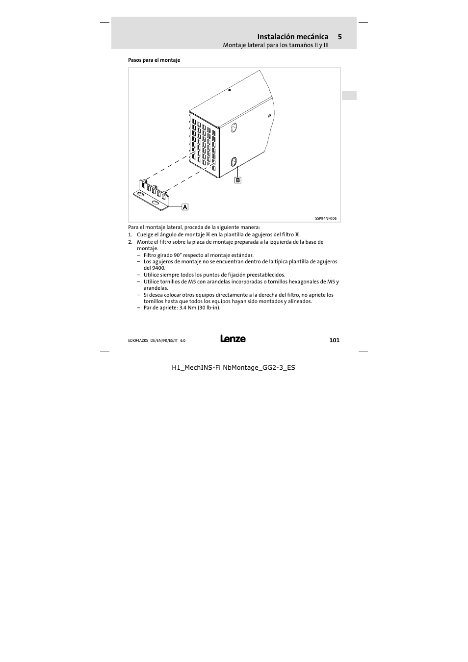 Instalación mecánica | Lenze E94AZRS0294 User Manual | Page 101 / 132