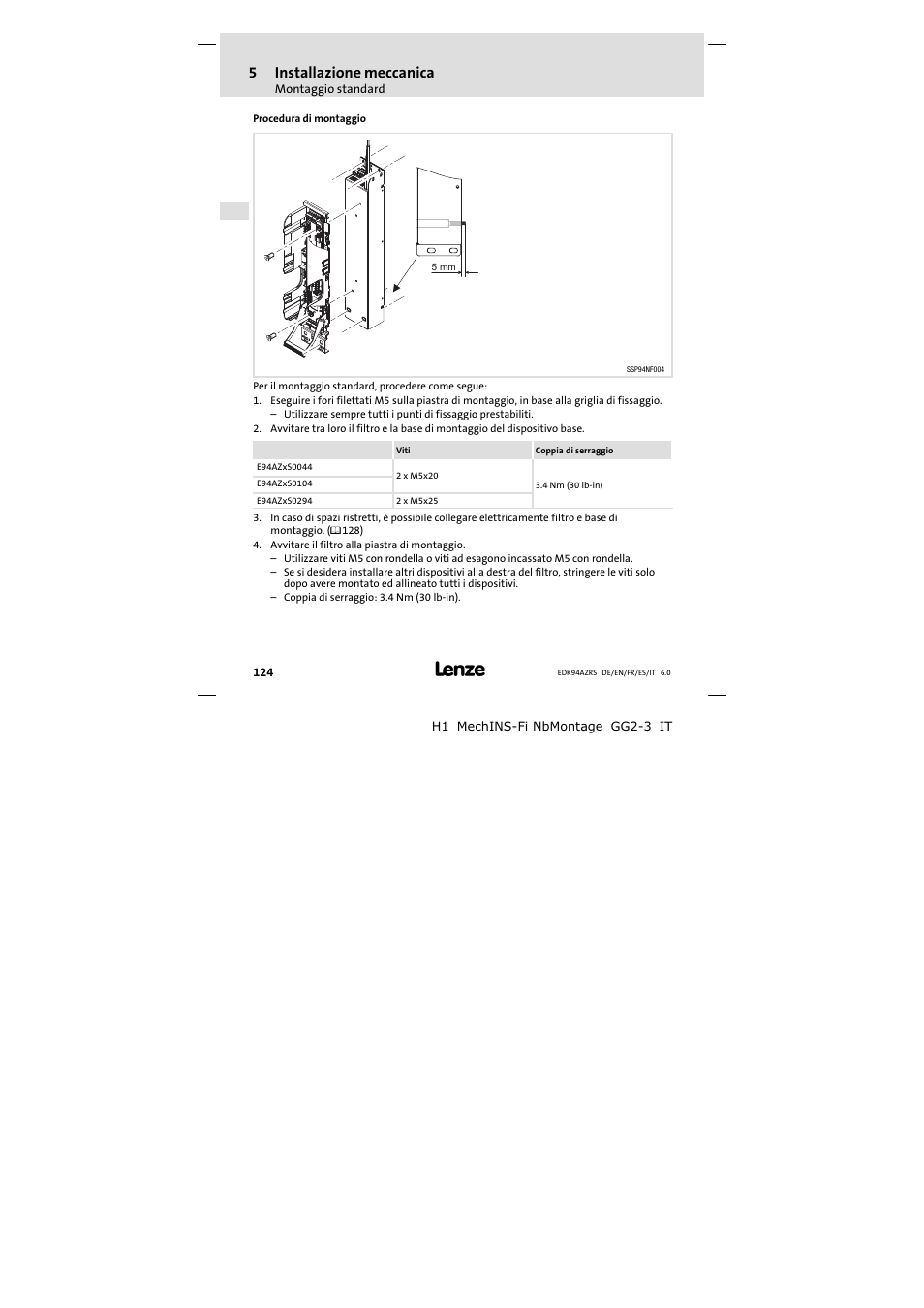 5installazione meccanica | Lenze E94AZRS0294 User Manual | Page 124 / 132