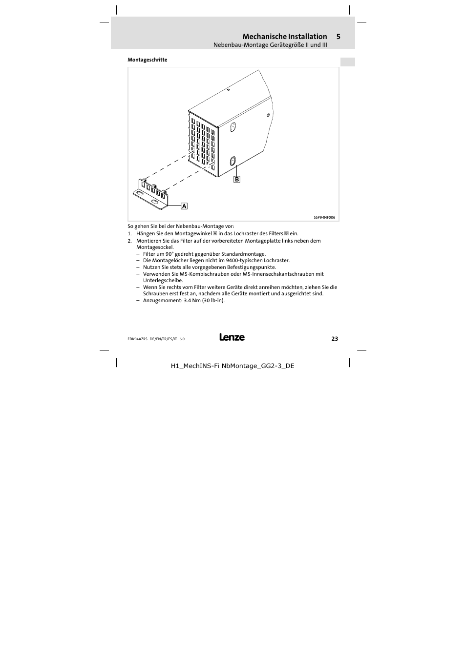Mechanische installation | Lenze E94AZRS0294 User Manual | Page 23 / 132