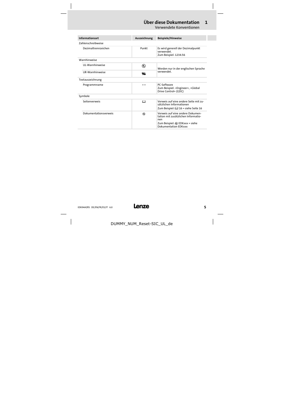 Über diese dokumentation | Lenze E94AZRS0294 User Manual | Page 5 / 132