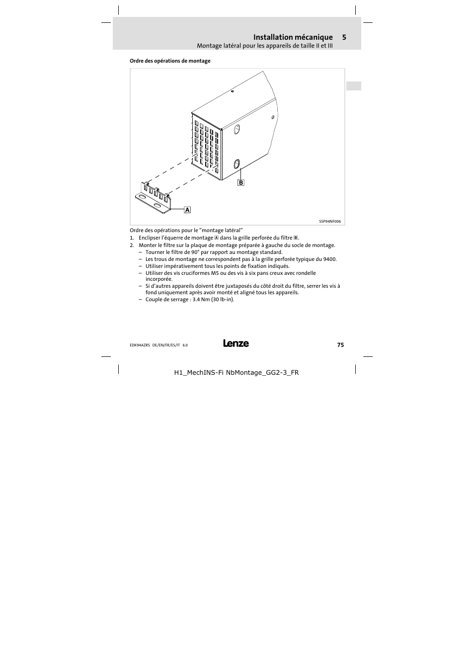 Installation mécanique | Lenze E94AZRS0294 User Manual | Page 75 / 132