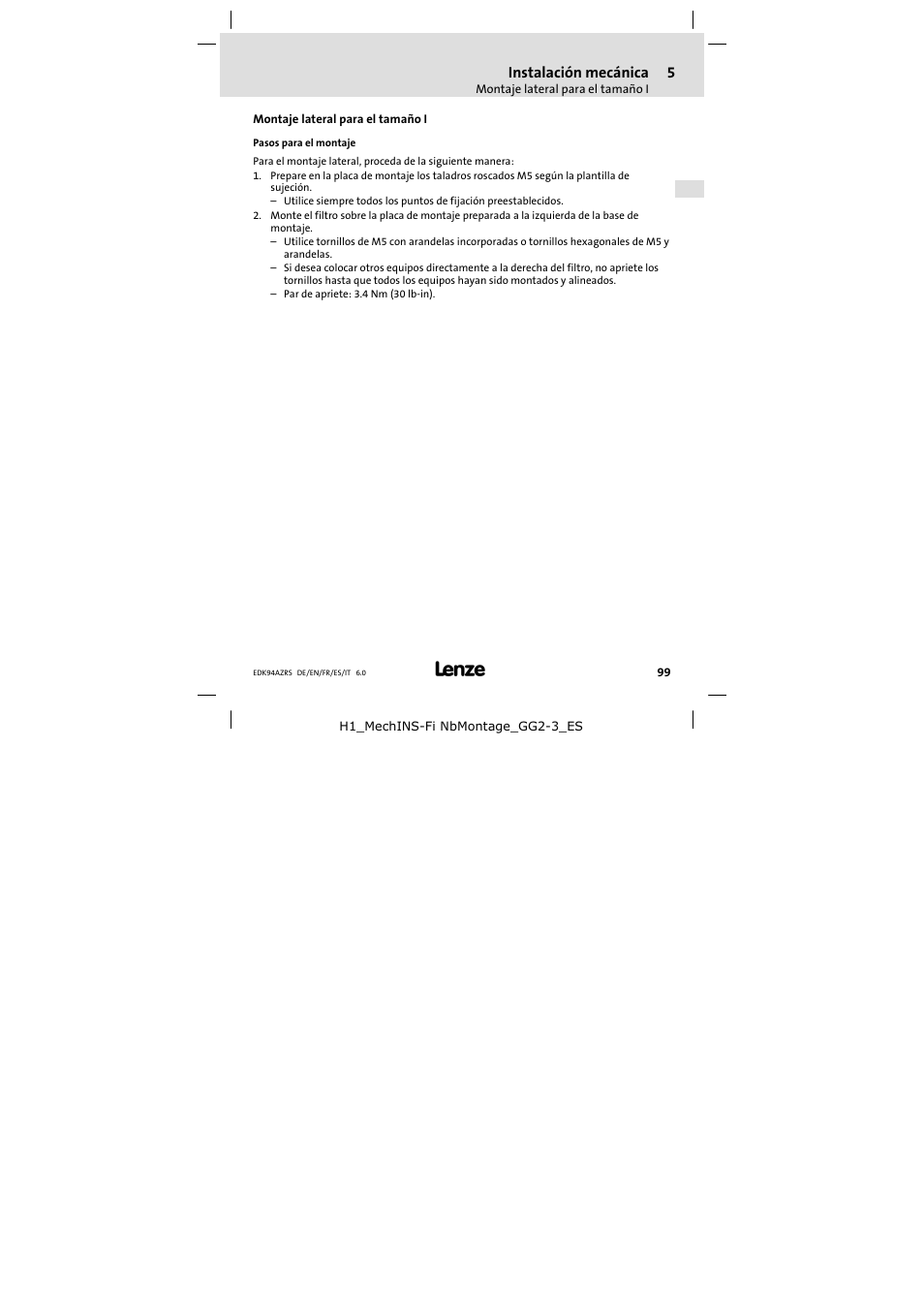 Montaje lateral para el tamaño i | Lenze E94AZRS0294 User Manual | Page 99 / 132