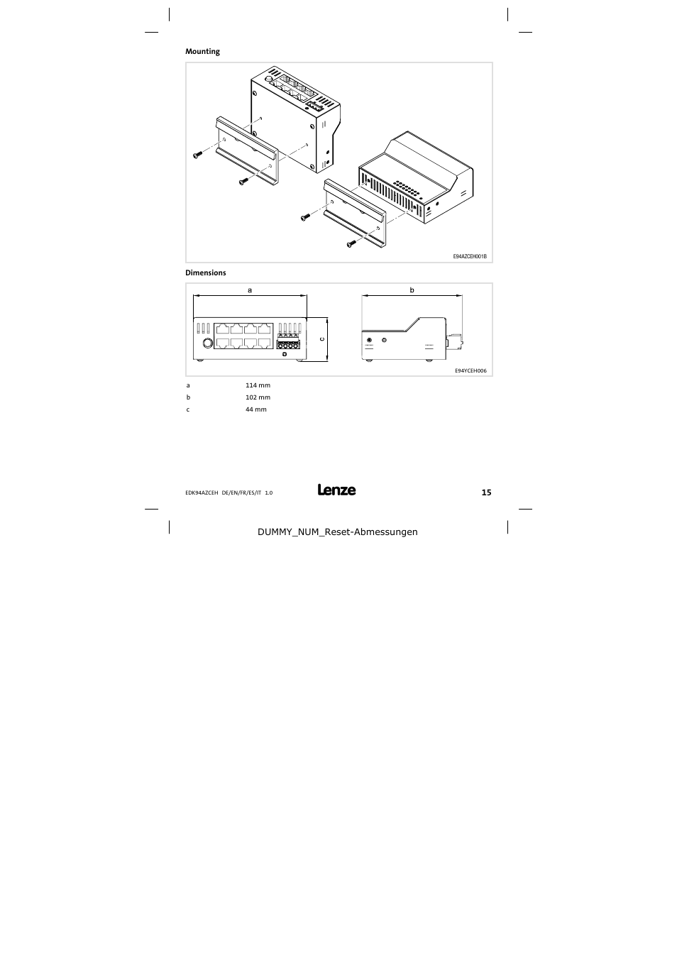 Mounting | Lenze E94AZCEH User Manual | Page 15 / 54