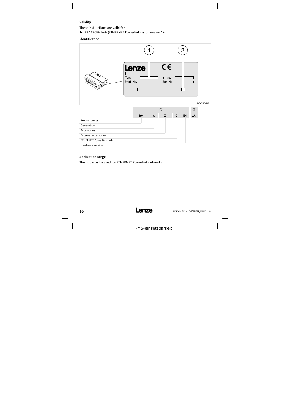 Validity | Lenze E94AZCEH User Manual | Page 16 / 54
