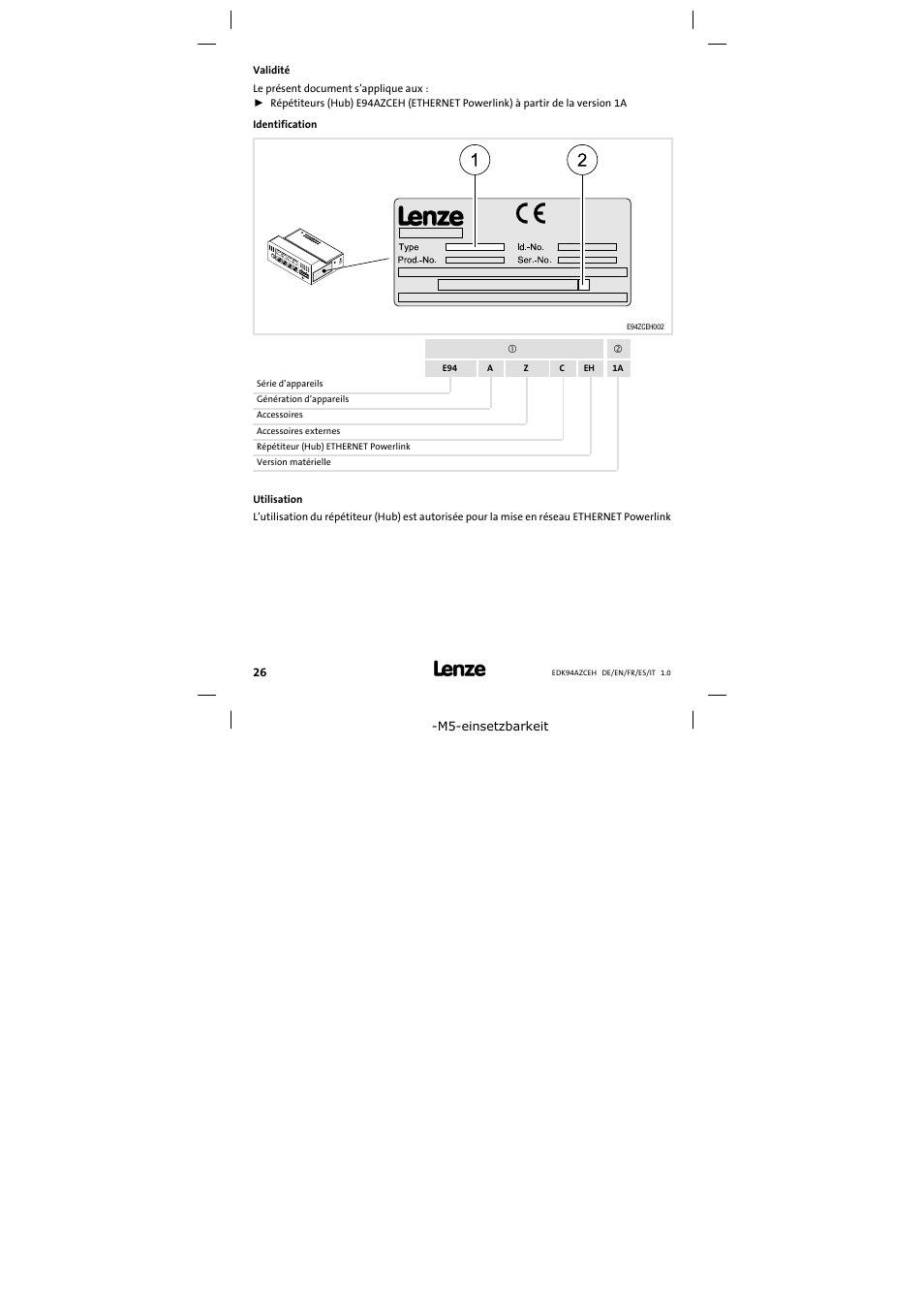 Validité | Lenze E94AZCEH User Manual | Page 26 / 54