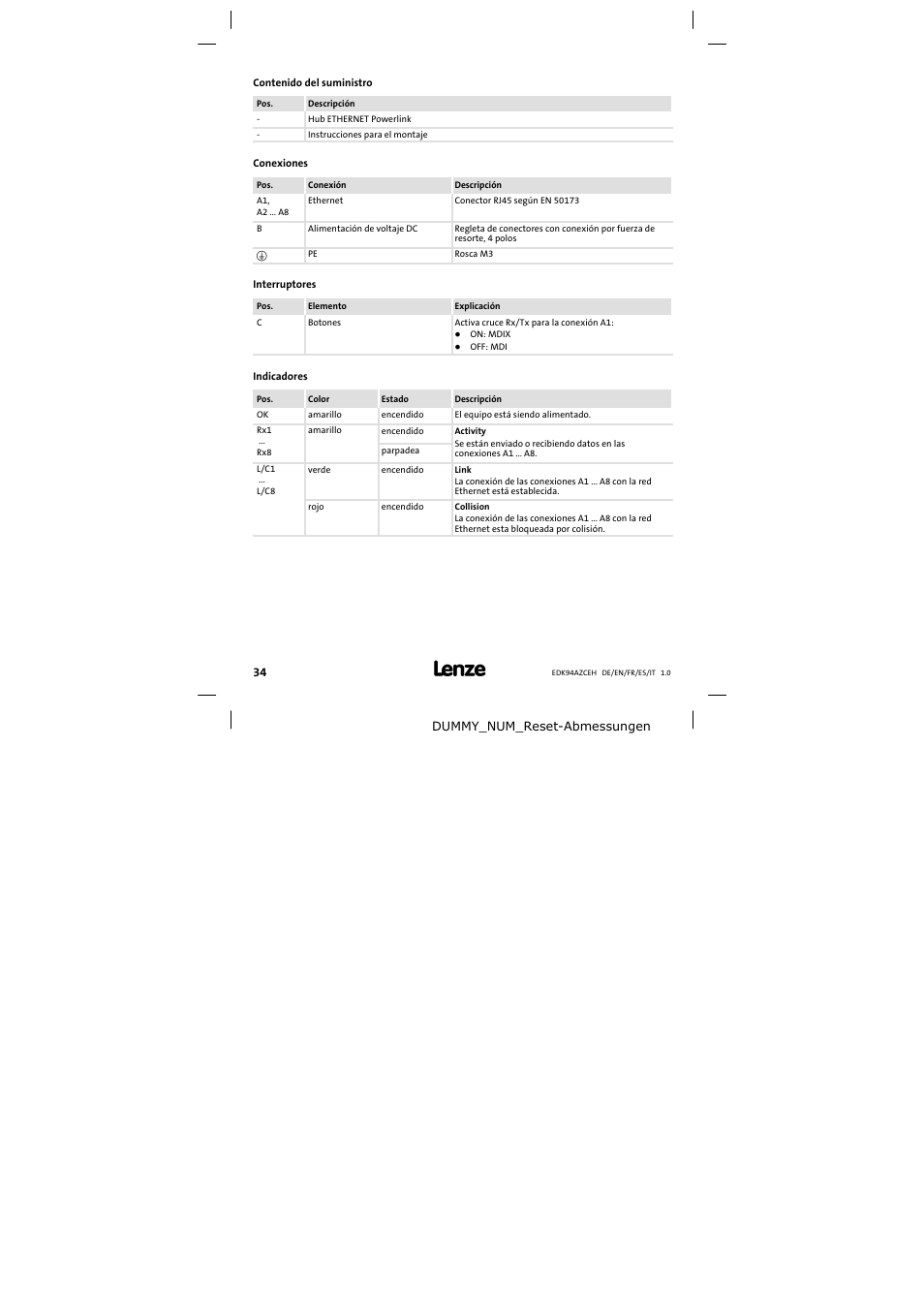 Lenze E94AZCEH User Manual | Page 34 / 54